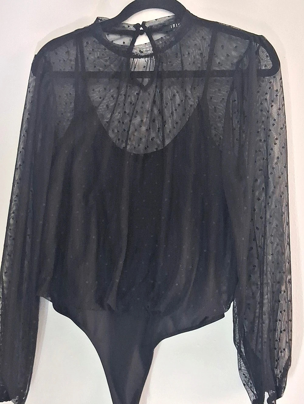 IRIS Black Polka Dot Lace Bodysuit Like New